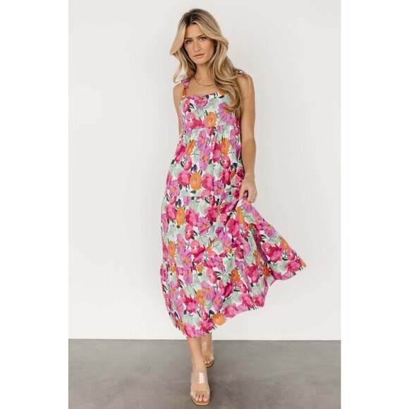 Baltic Born Lakewood Tie Dress | Pink Multi Size LL - Picture 2 of 5